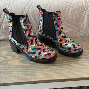 Betsey Johnson Multicolor Sequin Chelsea Ankle Boots